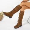 Damen Wildleder Metall Schnalle Slipper Herbst Kniehohe Ritterstiefel Lässige Damen Punk Lange Stiefel Schuhe Frau