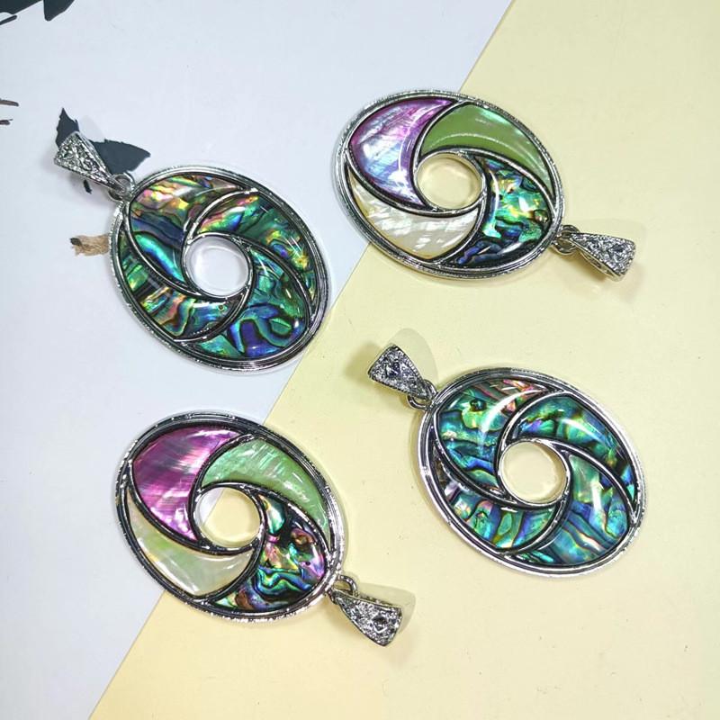 Shell Inlay Geometric Pendant Necklace With Diy Charm For Fashion Enthusiasts