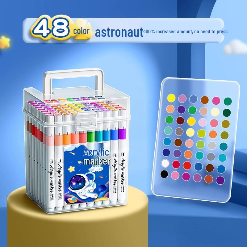 Washable Acrylic Markers: Non-Bleed, Layerable, Waterproof, Quick-Dry, Includes 24 Colors, Ideal for Students & Art.