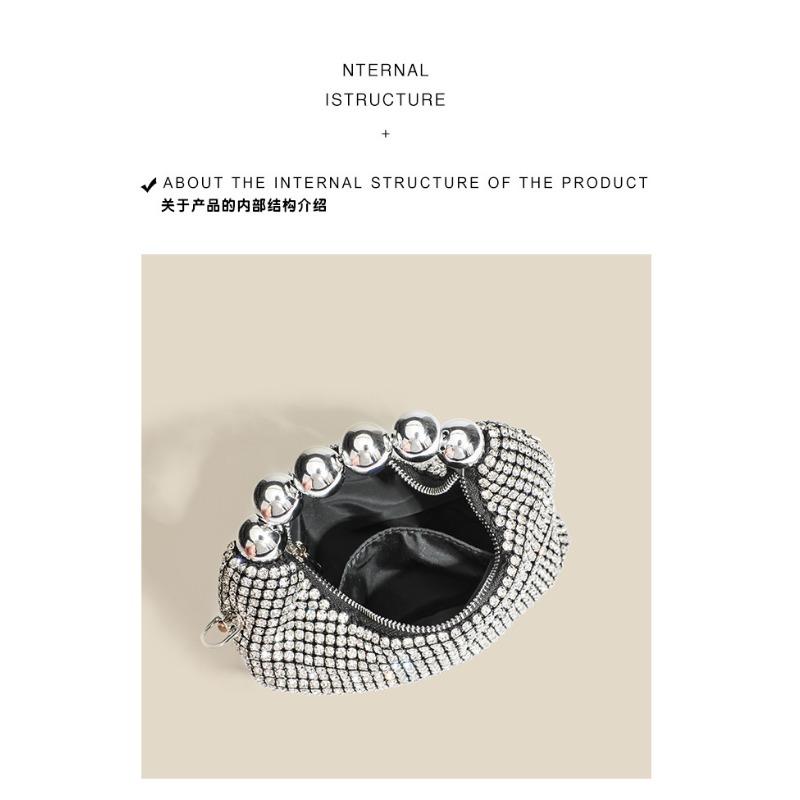 New round bead handbag inlaid brick women's fashion versatile diamond chain rhinestone shoulder bag messenger dinner bag