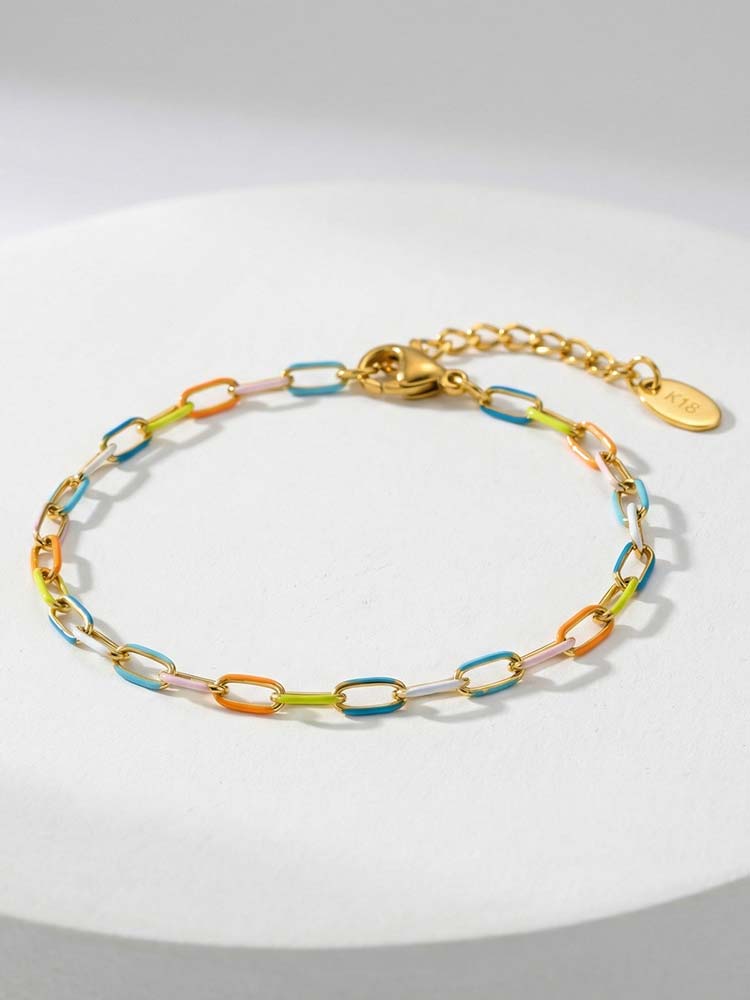 

Hip-hop Glazed Charm Bracelet for Women Colorful Link Chain Bracelet Adjustable Stainless Steel Bracelets Bohemian Jewelry Gift
