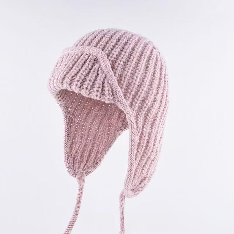 Women S Warm Knit Earflap Hat For Autumn Winter Big Head Circumference Slim Fit
