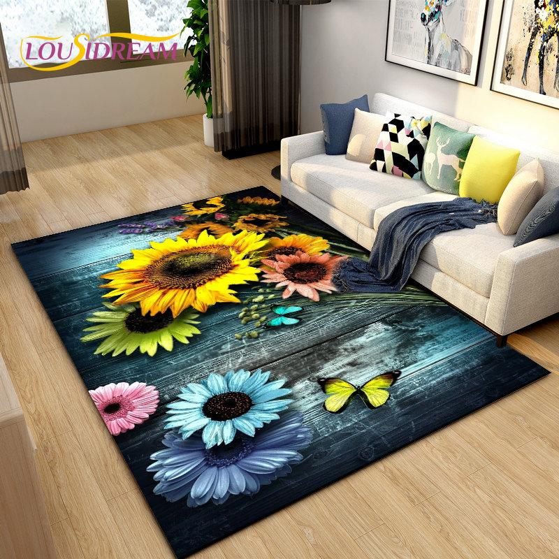 3D Nordic Flower, Daisy Area Rug,Carpet Rug for Living Room Bedroom Sofa Doormat Kitchen Decoration,Kids Play Non-slip Floor Mat