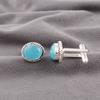 Natural Blue Cat's Eye Gemstone 925 Sterling Silver Handmade Men Cufflinks 0.6" CL-1-26