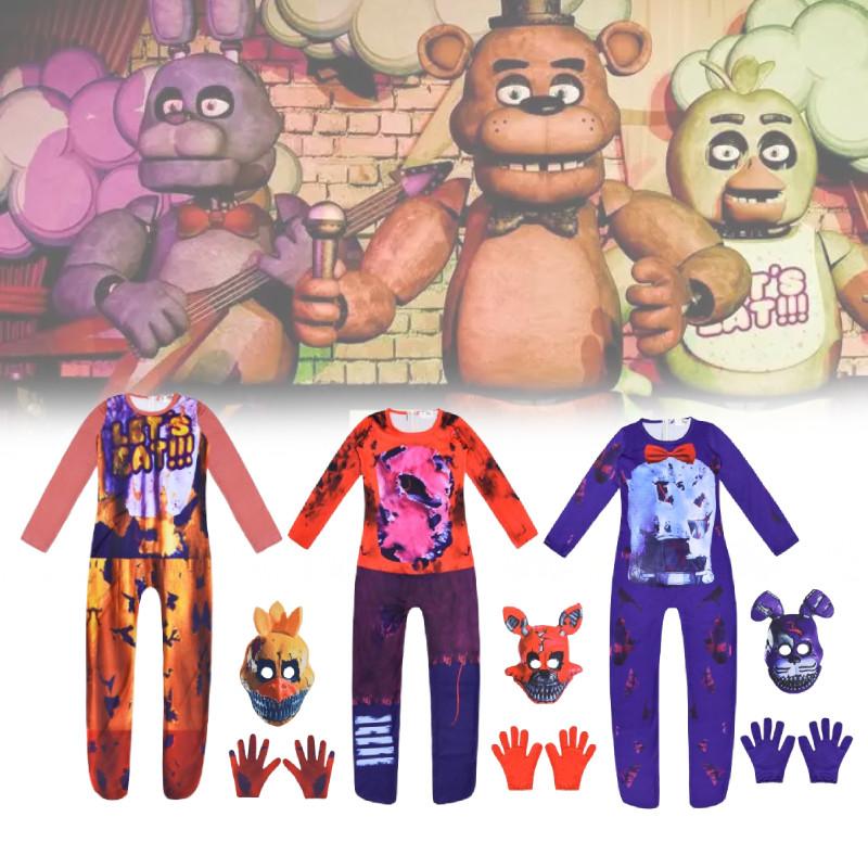 Nights Kids Five At Freddys Halloween Cosplay Party Suit Jumpsuit Gloves Mask