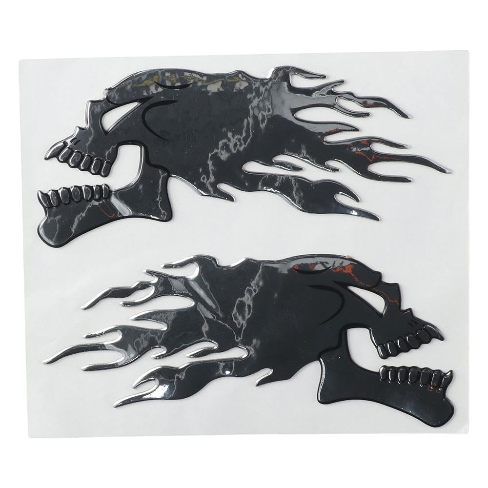 Qicarkey 4 Pcs 3D Skull Head Glossy Emblem Sticker Helmet Decoration Decal Skeleton Metal