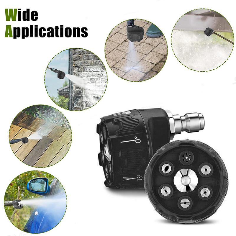 SEAMETAL 6 In 1 Nozzle High Pressure Washing Nozzle 1/4 Quick Connector Rotating Car Washer Spray Nozzle