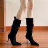 Wind Year High Heel Boots Belt Buckle Pointed Pile Fairy Boots Boots Stiletto