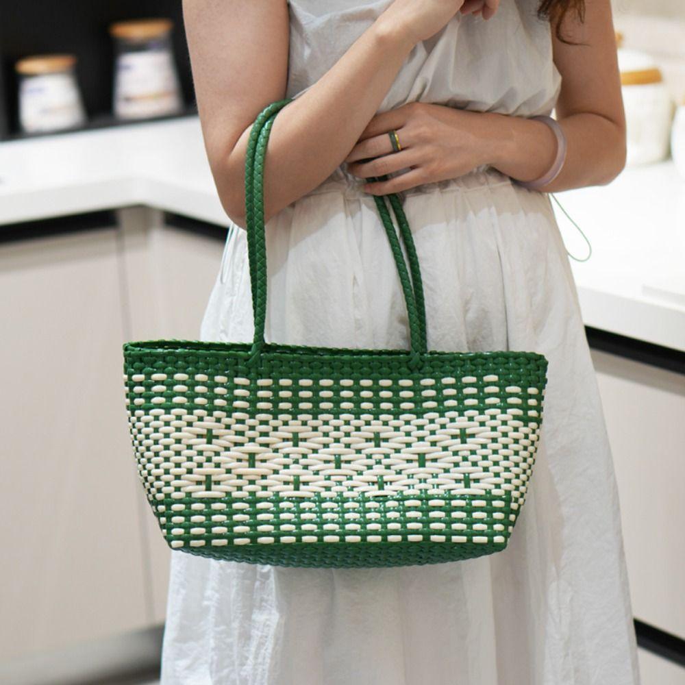 Hollow Out Weave Bag Bohemian Style Plastic Handbag Casual PVC Vegetable Basket Bag Holiday