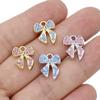 10Pcs Gold Plated Crystal Christmas Bow Charm Pendant For Jewelry Making Earrings Bracelet Necklace Accessories Diy Findings