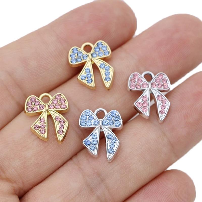 10Pcs Gold Plated Crystal Christmas Bow Charm Pendant For Jewelry Making Earrings Bracelet Necklace Accessories Diy Findings