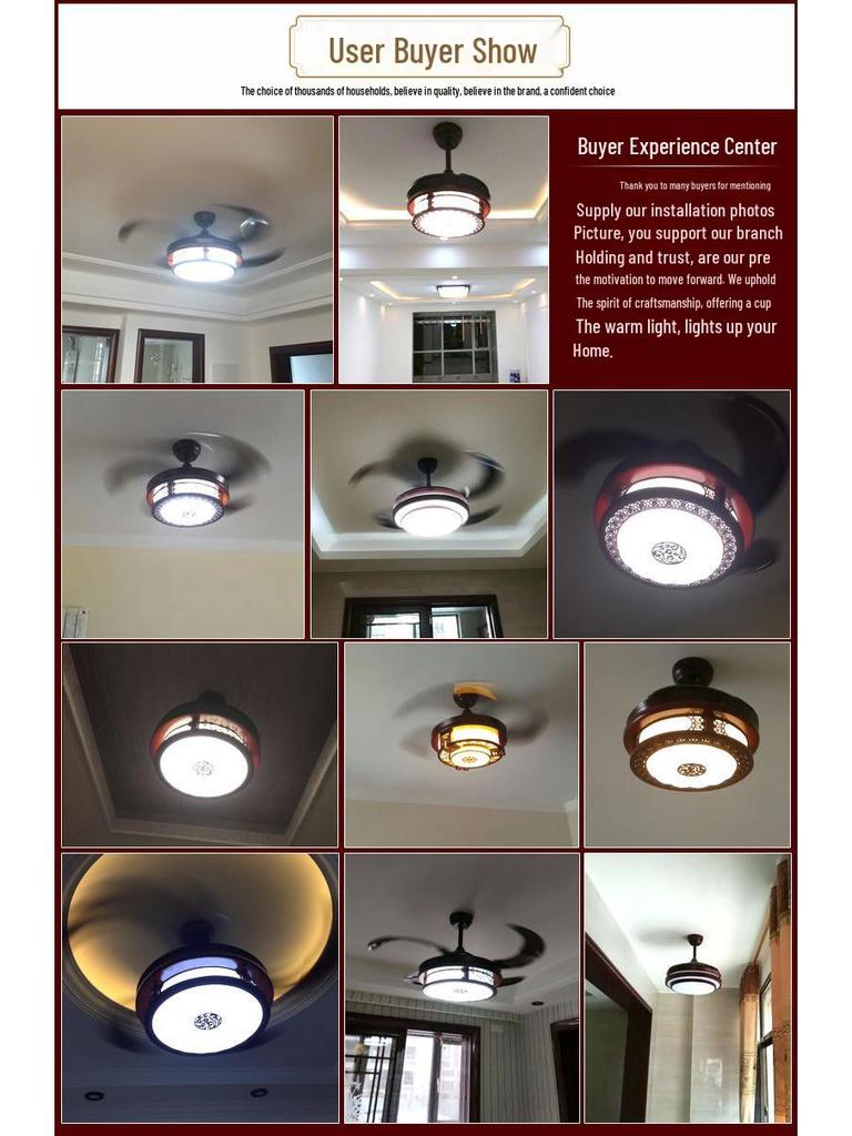 Smart Retro Chinese Ceiling Fan Light with Silent Operation and Eye Protection for Bedroom & Study