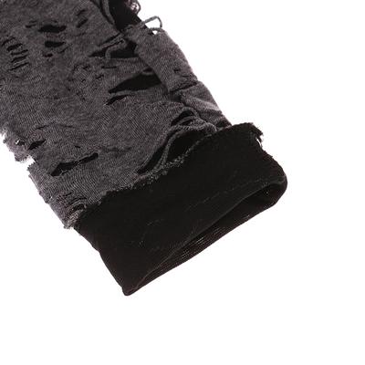 1 Pair Of Gothic Fingerless Gloves Halloween Black Ripped Holes Decoration