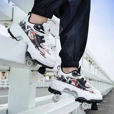 Buty rolki 4 koła Damskie Męskie Teleskopowe Buty deformujące Z hamulcami Chłopiec Moda Regulowane Rolki Trampki