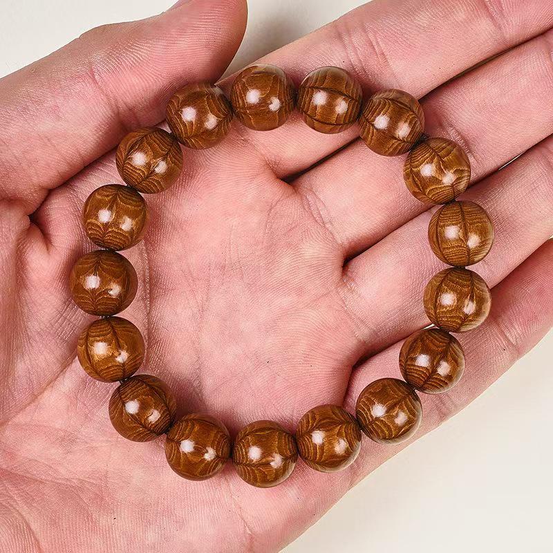 Premium 20-Bead Dragon-Subduing Wood Bracelet – Natural Full-Grain Material with Clear Pattern Prayer Beads.