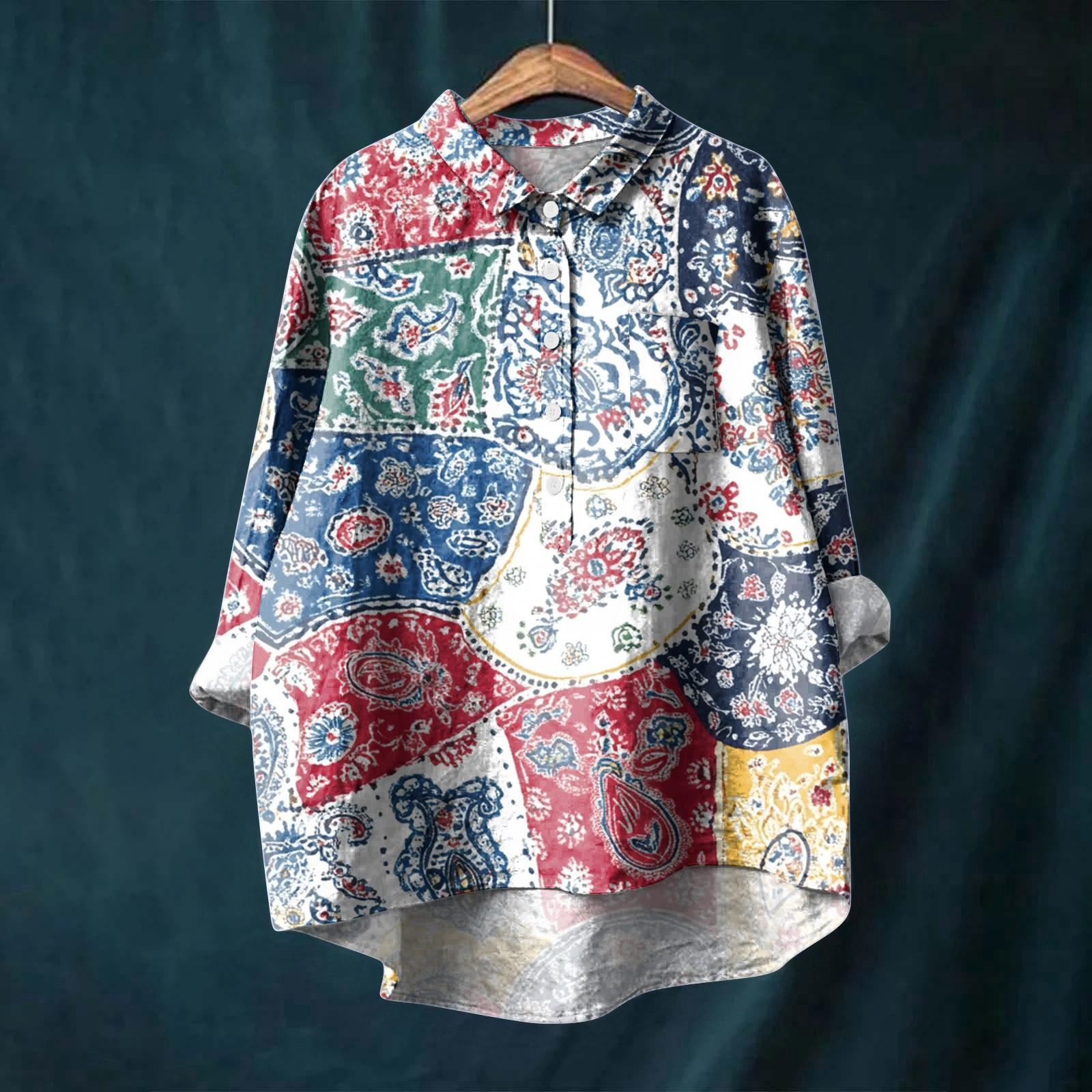 

Женская рубашка с длинным рукавом, на пуговицах, винтажный цветочный принт, повседневный подол, неровный, рубашечный воротник, топ S розовый