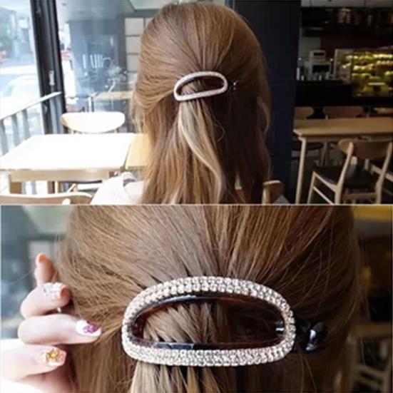 Women Fashion Hollow Rhinestone Hairpin Banana Clip Hairclip Ponytail Holder