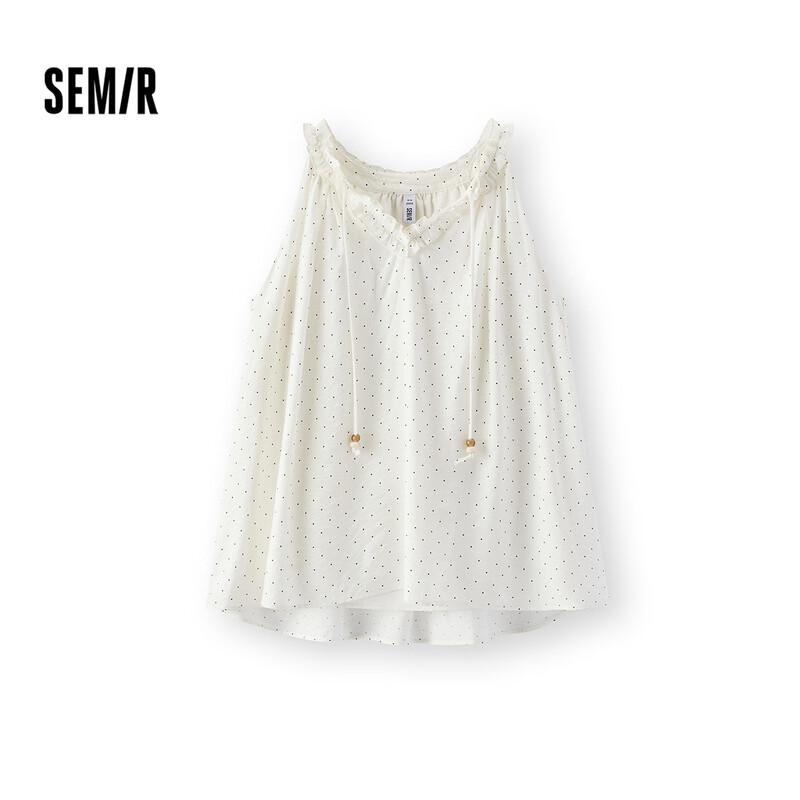 Женская безрукавная блузка Semir в горошек с оборками M