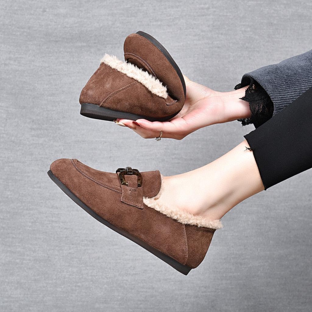 Scarpe di cotone da donna autunno e inverno nuove fibbia quadrata scarpe Mao Mao testa rotonda fondo piatto comode scarpe da donna suola morbida superficie morbida donne