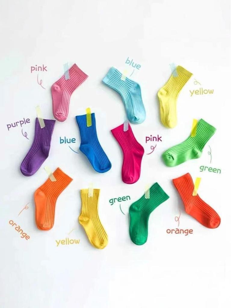 Children’s Fluorescent Solid Color Combed Cotton Socks – Spring/Summer Trend