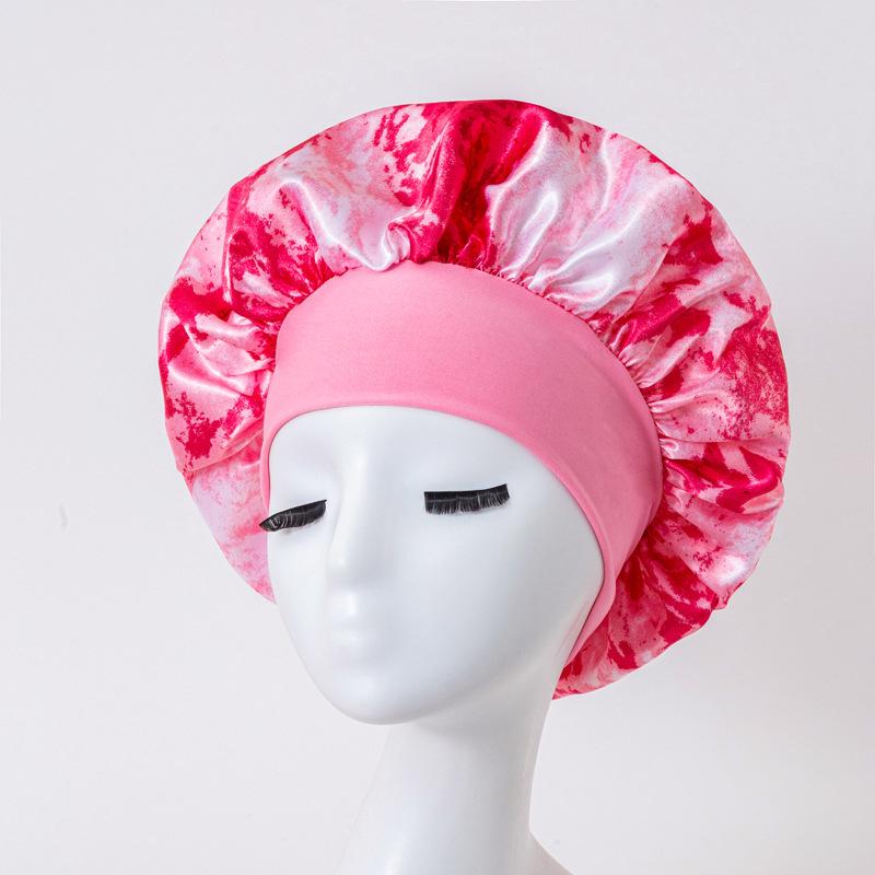 European American Print Satin Sleep Cap - Wide Brim Silky Hair Protection Hat for Women