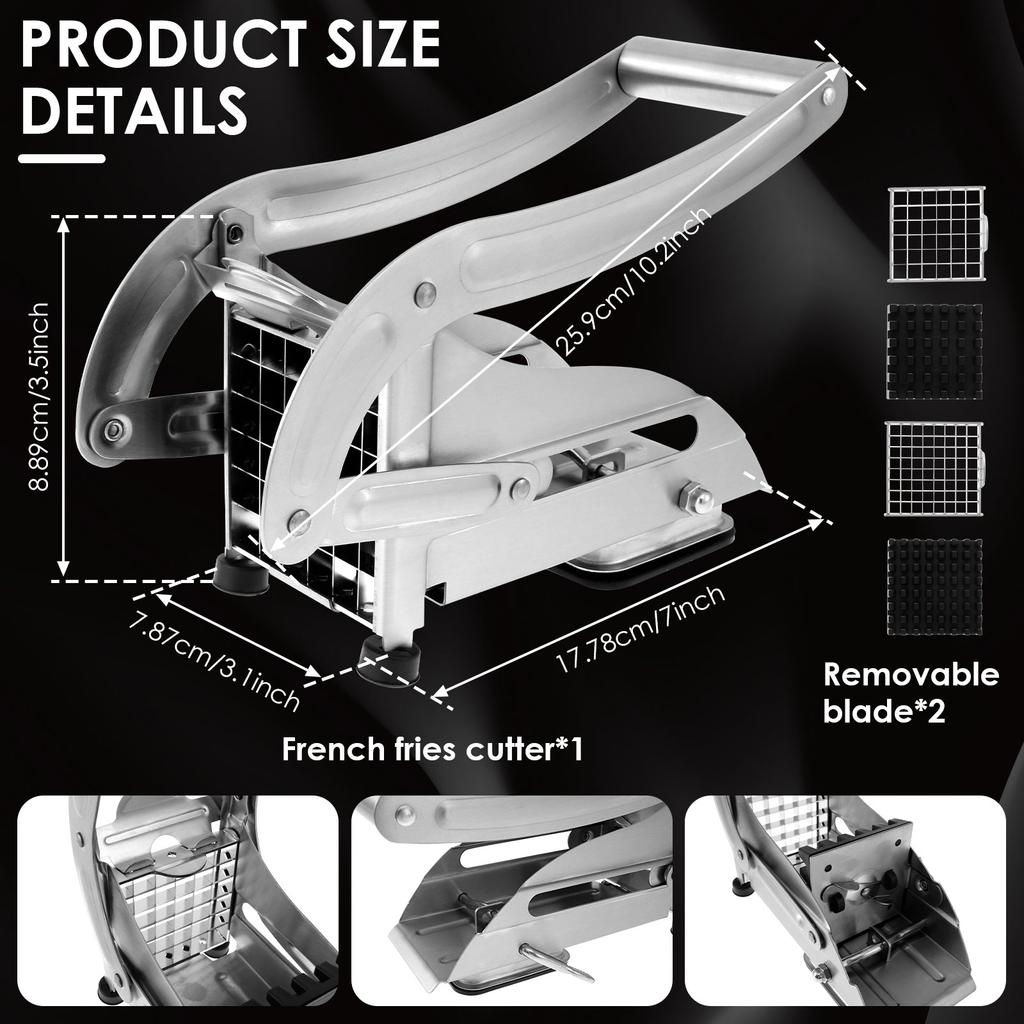 French Fry Cutter Stainless Steel and Plastic Potato Slicer Manual Vegetable Potato Chips Maker French Fries Cutter Kitchen Tool