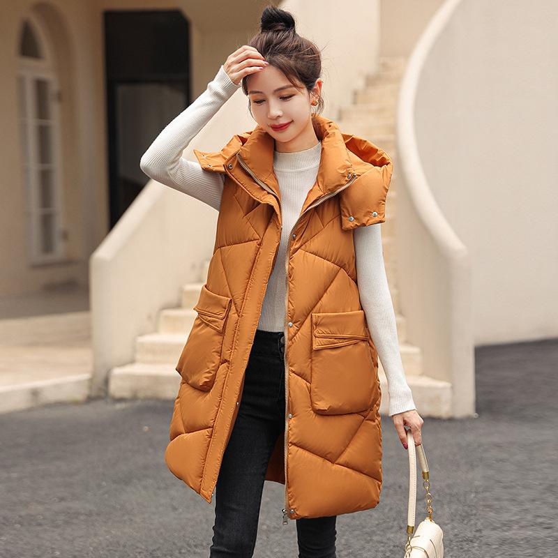 

Зимний новый средний и длинный жилет с большим карманом, утолщенный жилет с капюшоном, хлопковый жилет, женский тренд XXXL