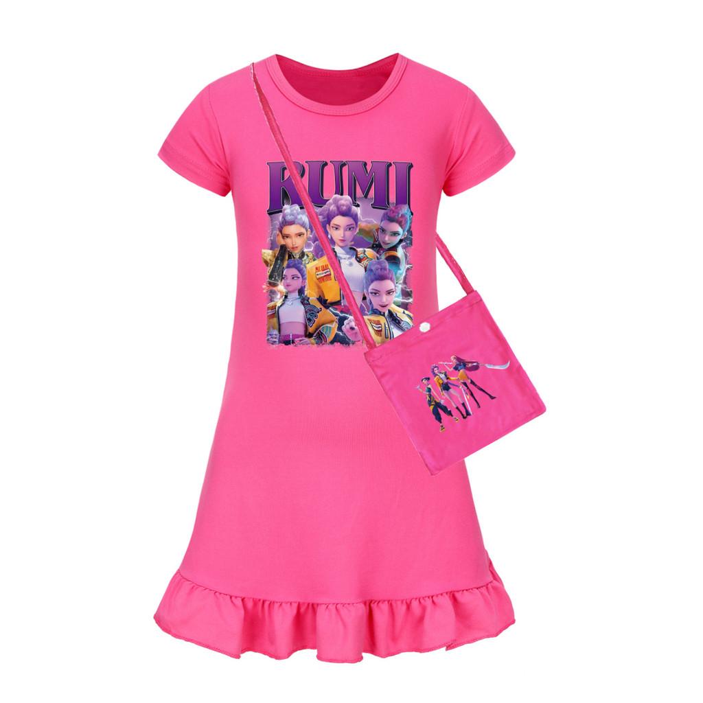 Demon Kpop Hunters Girl Short Sleeve Sleep Dress With Ruffle Hem For Use Bedroom