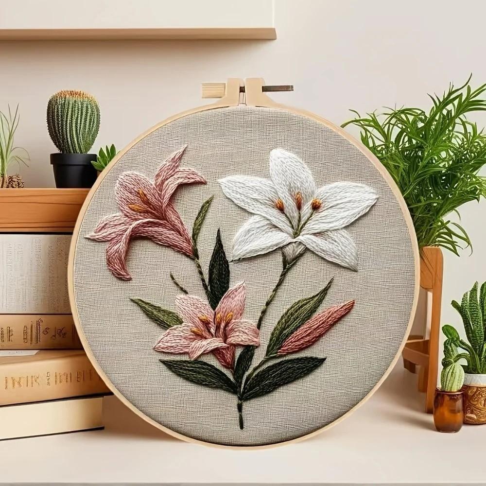 Elegantes 20cm Stickset Handgemachtes Lilienblumenmuster DIY Stickset Einseitiger Kreuzstich-Kit Für Anfänger