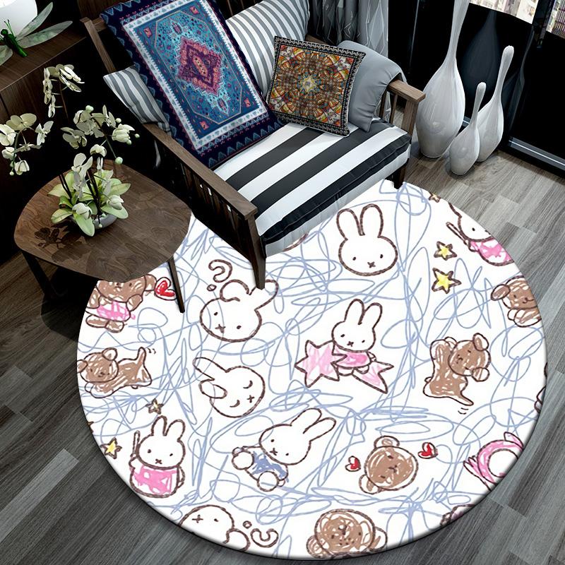 Miffy,Round Area Rug,Carpet Rug for Living Room Bedroom Sofa Playroom Decor,Non-slip Floor Mat