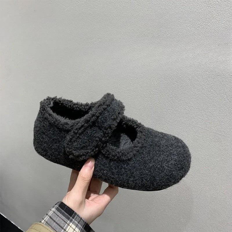 Retro suede inner heightening Mary Jane shoes women's 2024 winter small high-heeled plush warm fluffy cotton single shoes