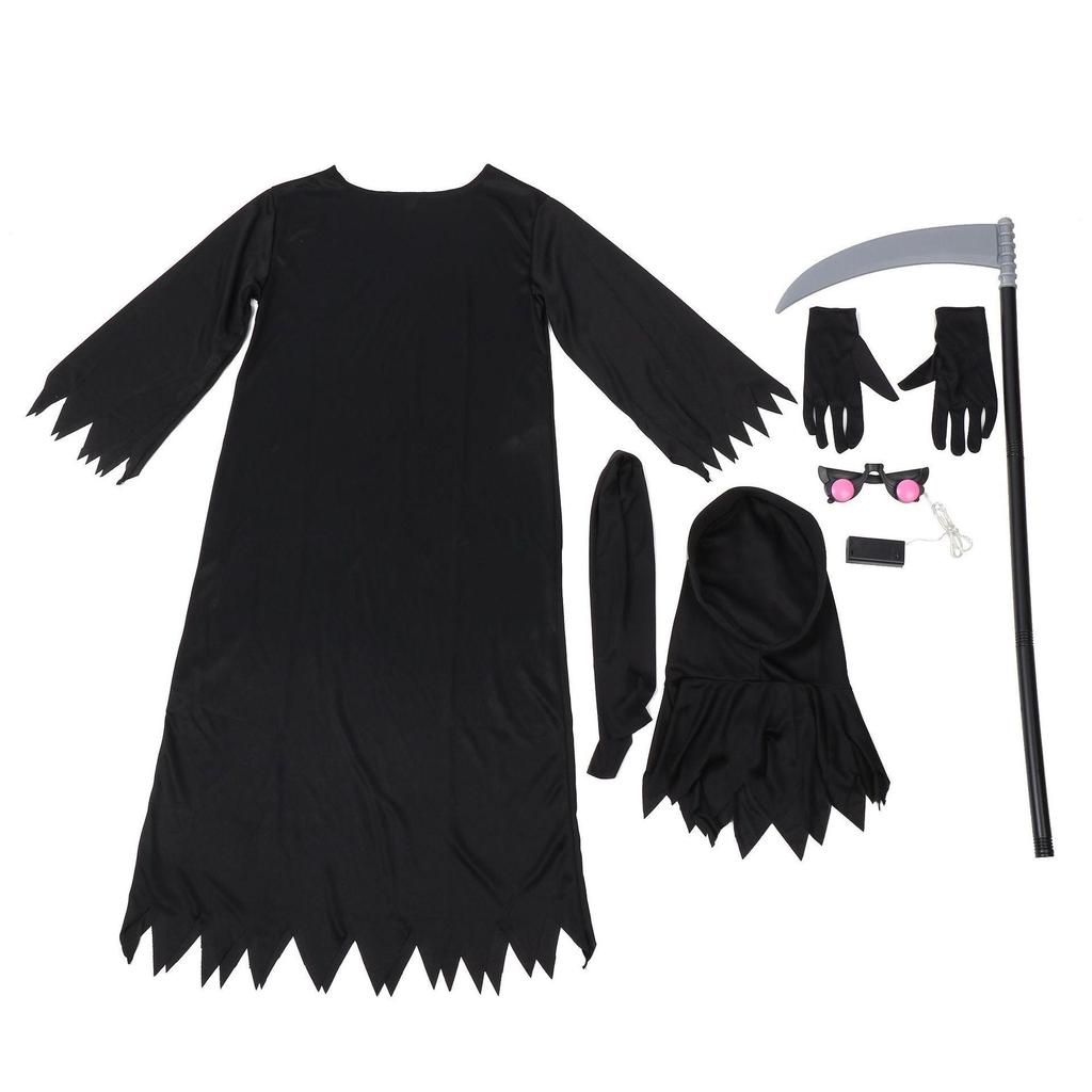 Kids' Halloween Cosplay Costumes: Grim Reaper with Luminous Glasses, Ideal for Stage Performances.