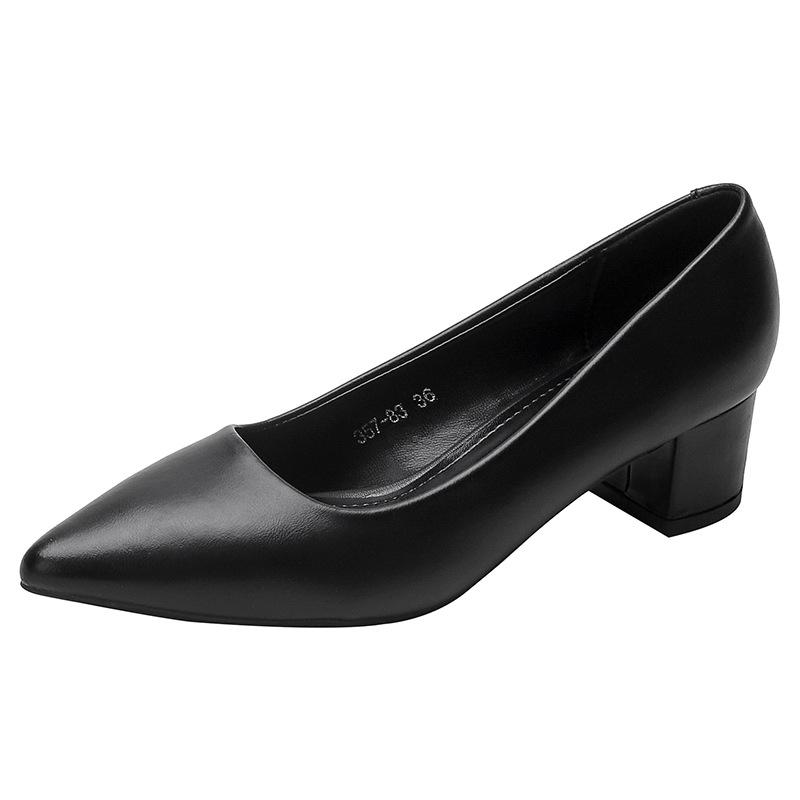 Black High Heels Women's Spring Soft-soled Professional High Heel Pumps New Thick-heeled Commuter Work Leather Shoes Women