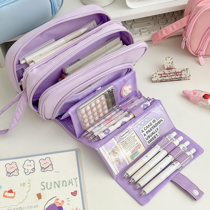 

Пенал большой емкости для начальной школы, средней школы, для девочек, складной пенал для канцелярских принадлежностей, для мальчиков розовый