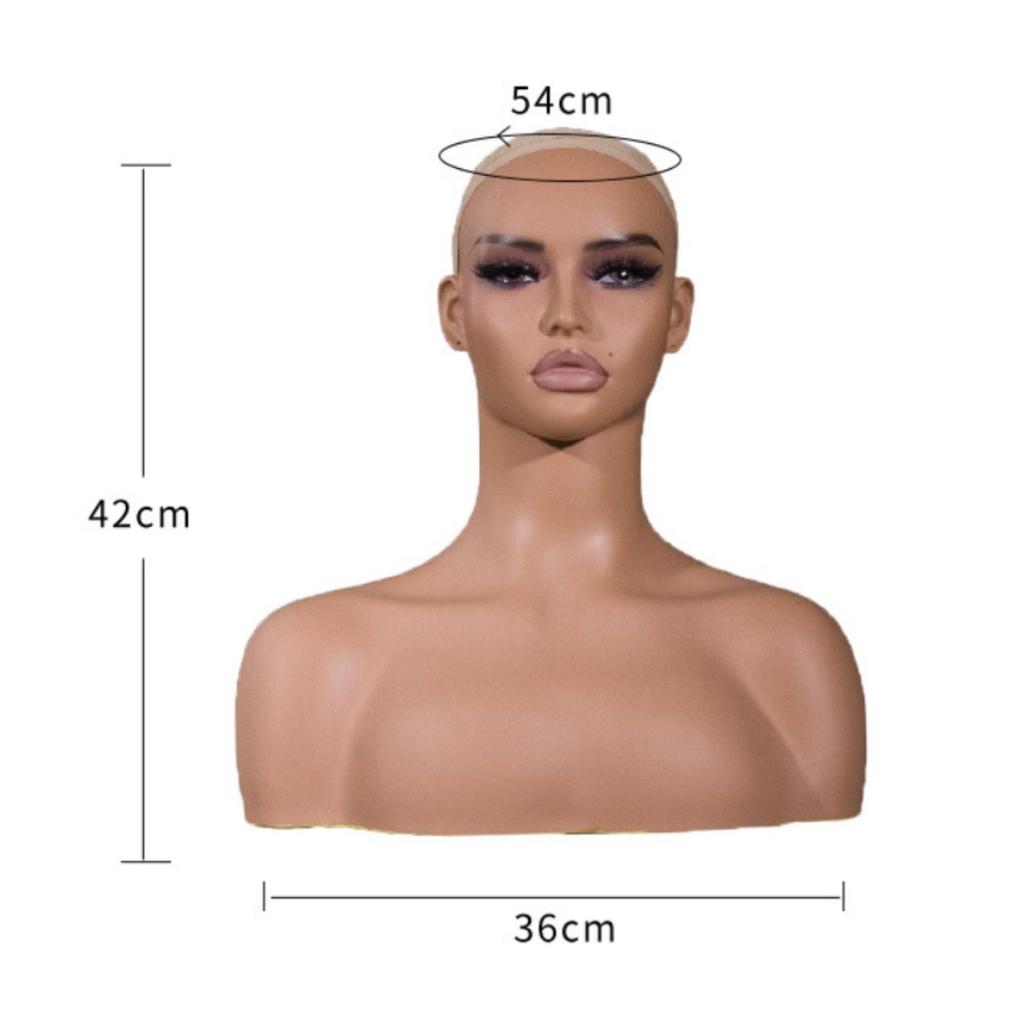 Mannequin Display Bust SkinTonedToned Hairpiece Smooth Head with Shoulders