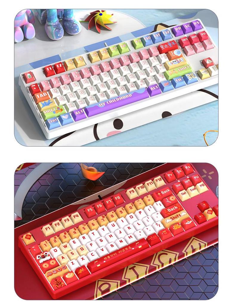 87-Key Cute Mechanical Keyboard, Wired Blue Switch, Personalized PBT for Gaming, Esports, Office, Creative Girls