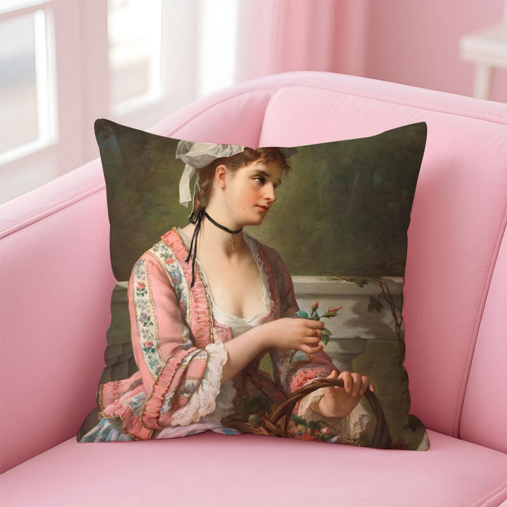 CClassical Western Beauty and Flowers Cushion Cover Pillow Case Soft Friendly Fabric  Concealed Zipper
