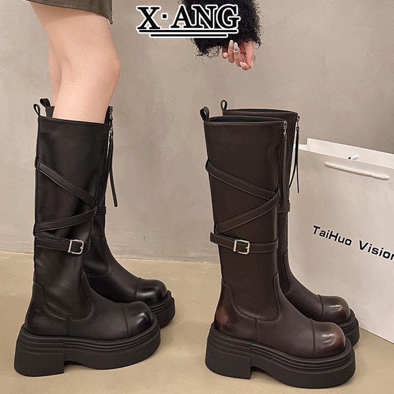 Leather tall boots for women, tall for small men, thick heels and thin brown knight boots, but knee boots, western cowboy boots