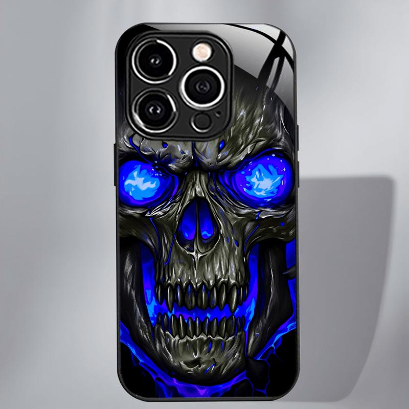 

Dark Blue Skull Tempered Glass fashion phone cases For iphone 17 case Glass Phone Case for iPhone 17 16 15 14 13 12 pm Pro Plus iPhone 11 Pro Max