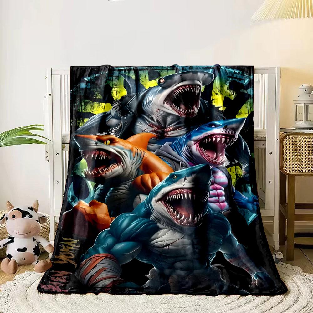 

Anthropomorphic muscular sharks with aggressive expressions and poses. for all seasons blanket lunch break throw gift 80cm x 120cm