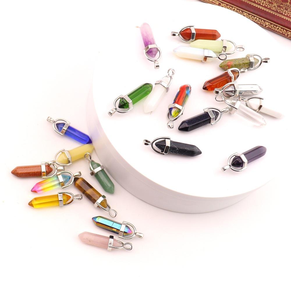 Hexagonal Column Natural Amethyst Powder Crystal Winding Hexagonal Column Pendant Handmade Bullet Necklace Jewelry N788