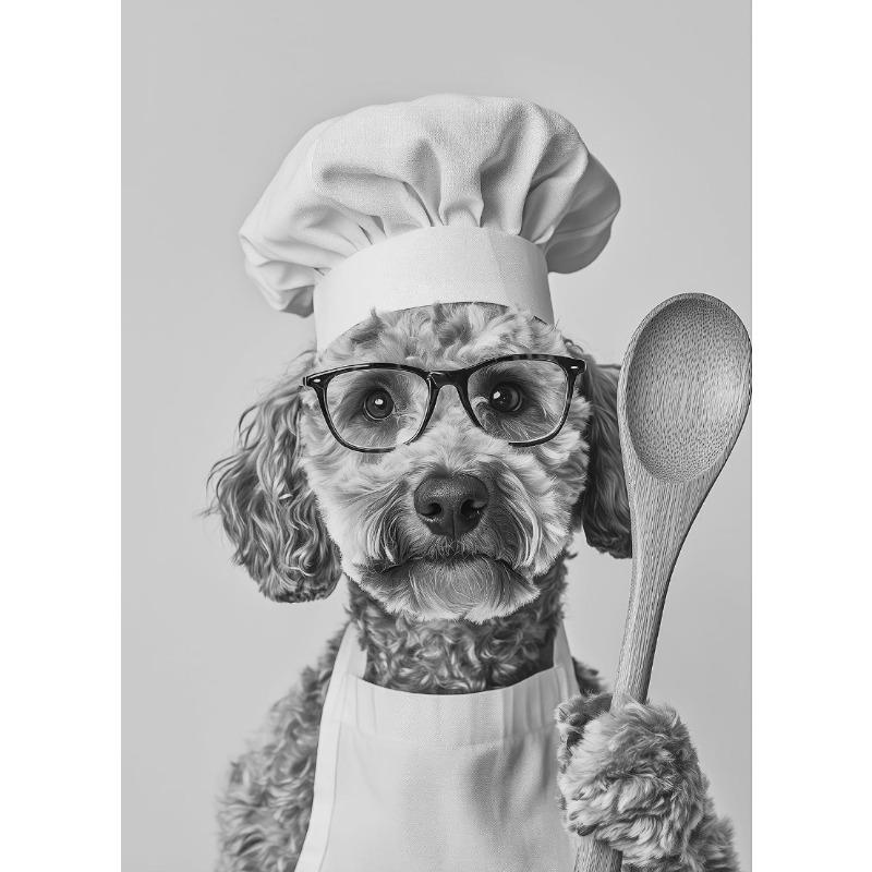 Interesting Animal Collie Eating Spaghetti Bulldog Cook Animal Portrait Poster Canvas Paintings Wall Art Pictures Home Decor