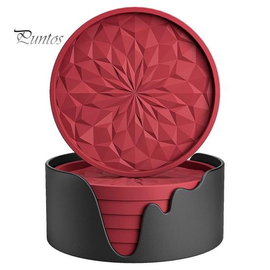 Modern Kitchen Table Accessories Silicone Coaster Set with Holder, Non Slip Diamond Pattern Drink Coasters for Drinks Cups Glasses, Heat Resistant Mat