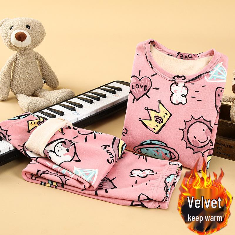 Children's Thermal Underwear Set - Boys & Girls Velvet-Lined Two-Piece Winter Pajamas