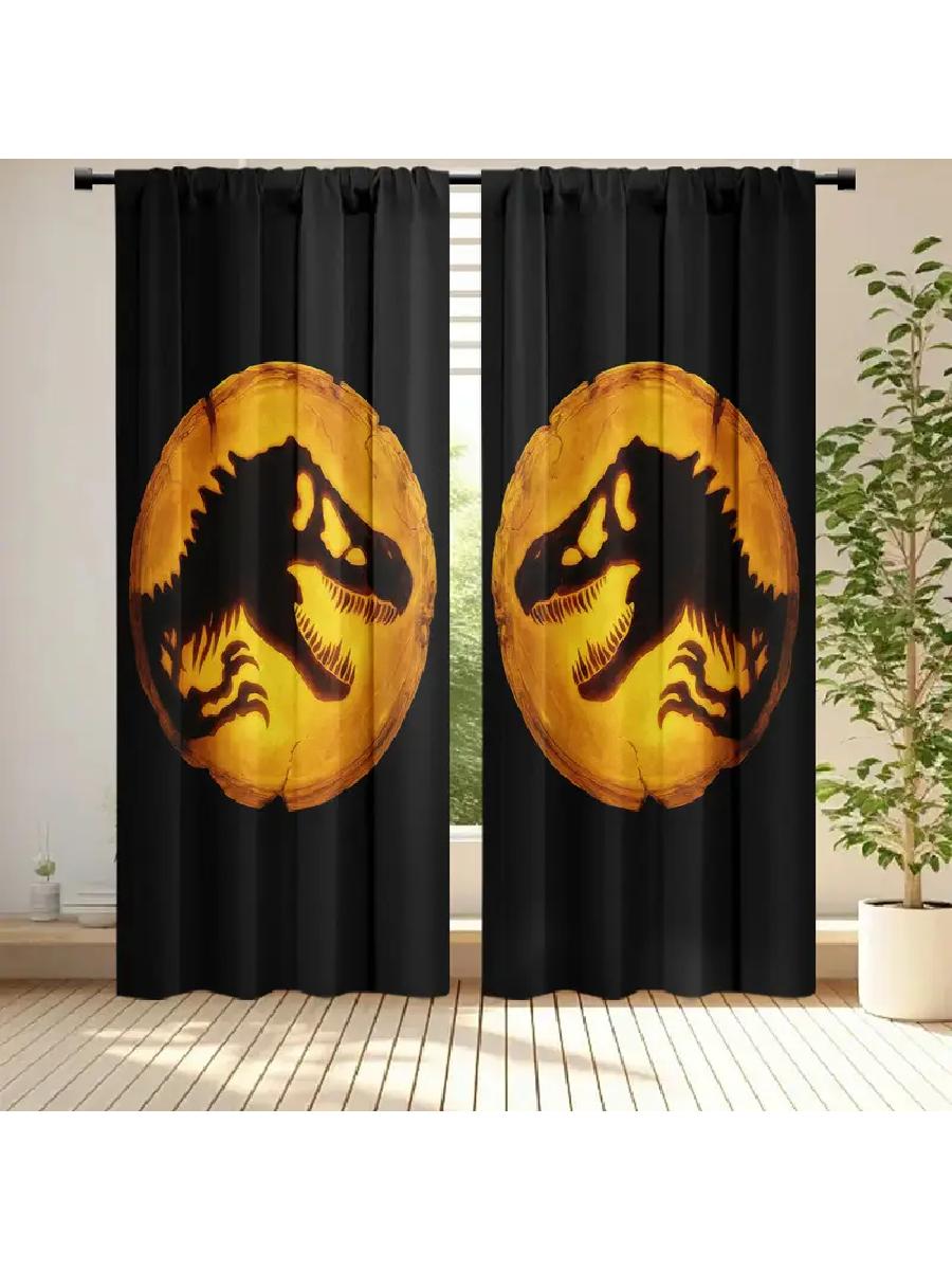 

Set Of 2 Striking Dinosaur Printed Curtains Designed Quality Material Ideal Enthusiast Home Wind Curtain Semi Sheer Polyester W100*H70(CM)-Hooks&1PCS