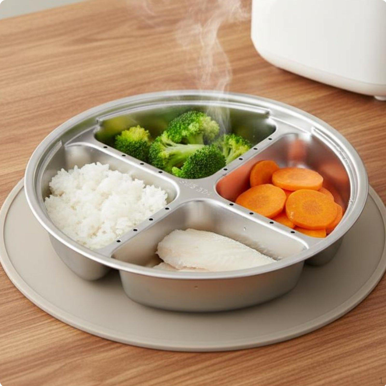 MultiCompartment Food Steamer Easy to Clean Stainless Steel Divided Steaming Plate Four Grids