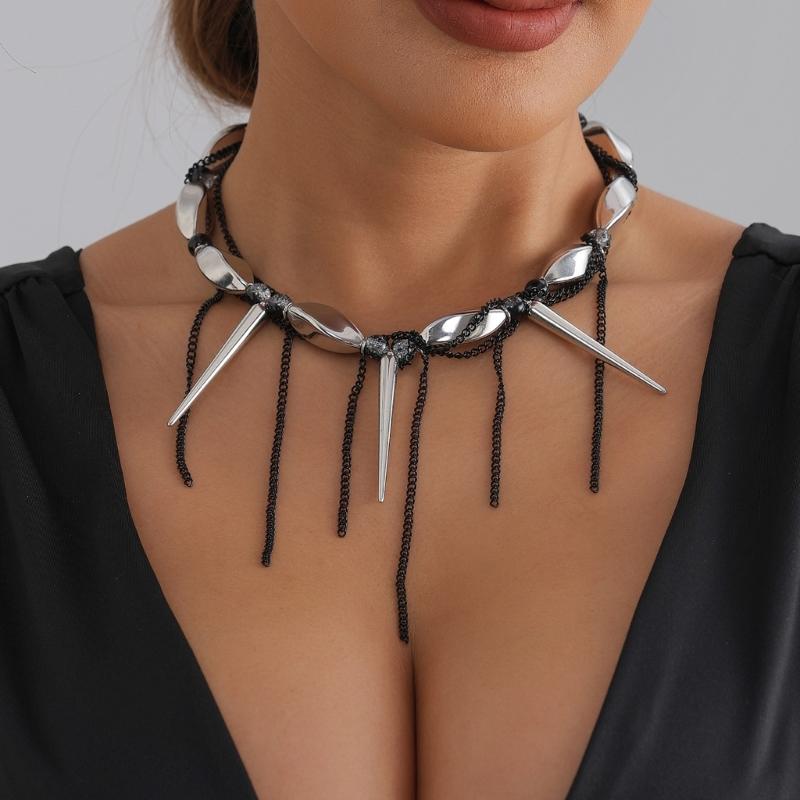 Versatile Tapered Spiraled Beaded Necklace Dark Design Jewelry With Fringed Detail Comfortable For Daily Wear