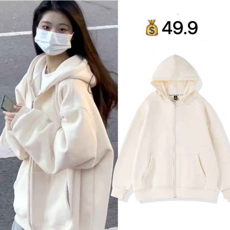 Women's Oversized Fleece-Lined Hooded Coat - Autumn/Winter 2023 Zipper Cardigan