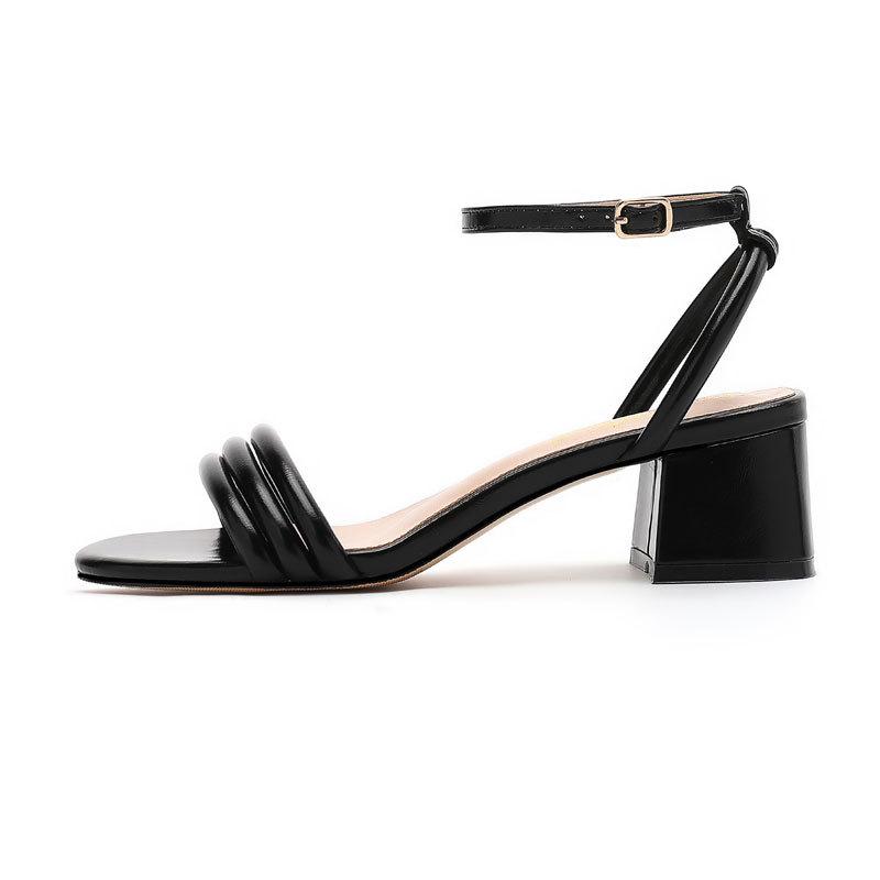 Elegant and beautiful sandals women's 2025 summer new one-word strap with skirt thick heel temperament comfortable high heels nude