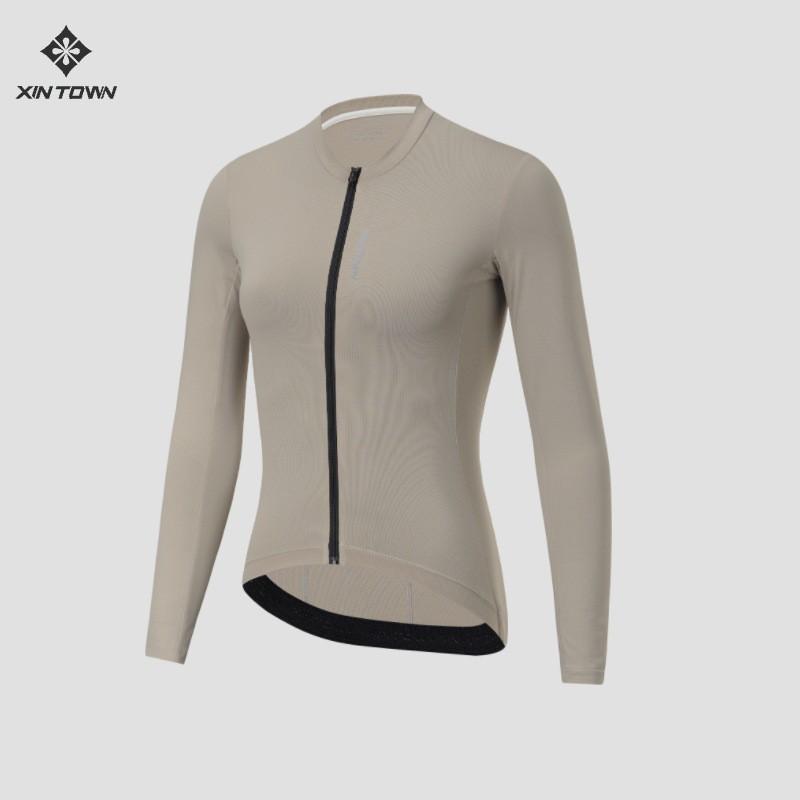 Womens Long Sleeve Cycling Jersey Breathable Quick-Dry Slim Fit Road Bike Top
